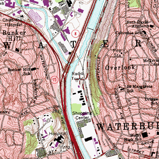 Topographic Map of WQQW-AM (Waterbury), CT