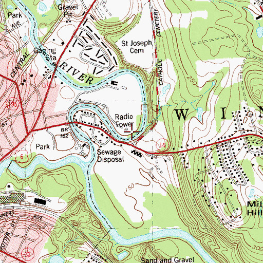 Topographic Map of WILI-AM (Willimantic), CT