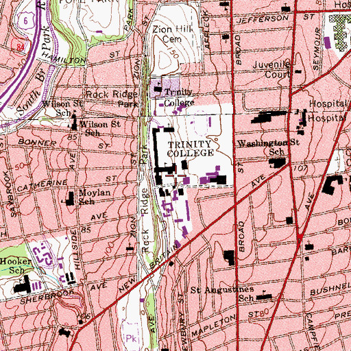 Topographic Map of WRTC-FM (Hartford), CT