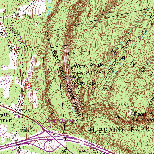 Topographic Map of WPKT-FM (Meriden), CT