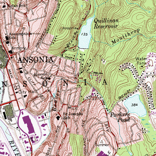 Topographic Map of Town of Ansonia, CT