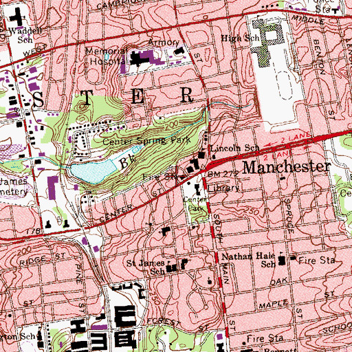 Topographic Map of Town of Manchester, CT