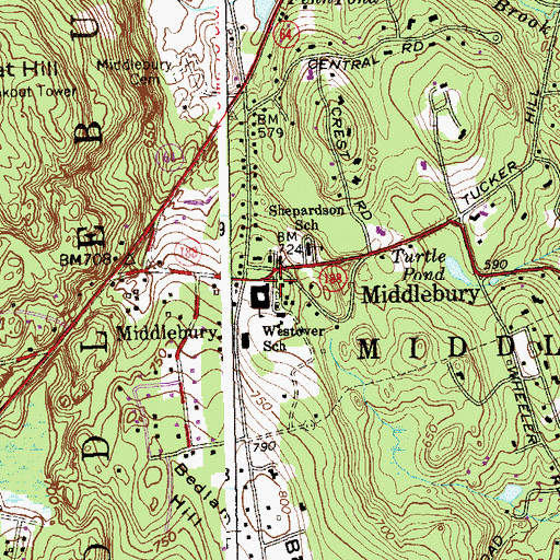 Topographic Map of Town of Middlebury, CT