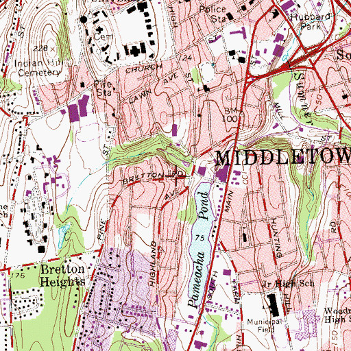 Topographic Map of Town of Middletown, CT