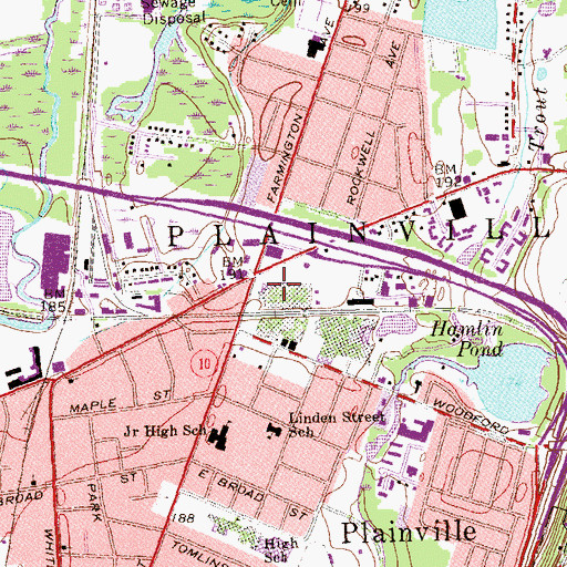 Topographic Map of Town of Plainville, CT