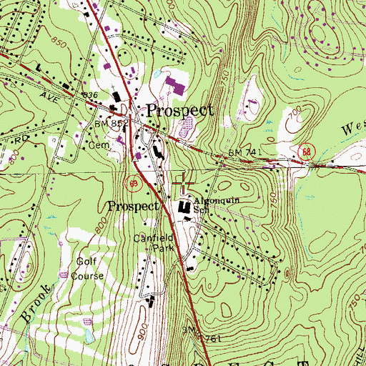 Topographic Map of Town of Prospect, CT