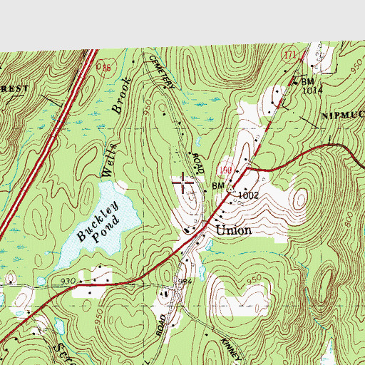 Topographic Map of Town of Union, CT