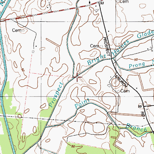 Topographic Map of Bright Haines Glade Branch, DE