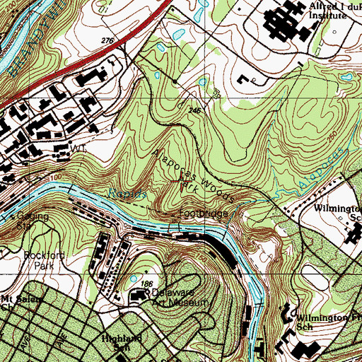 Topographic Map of Alapocas Woods Park, DE