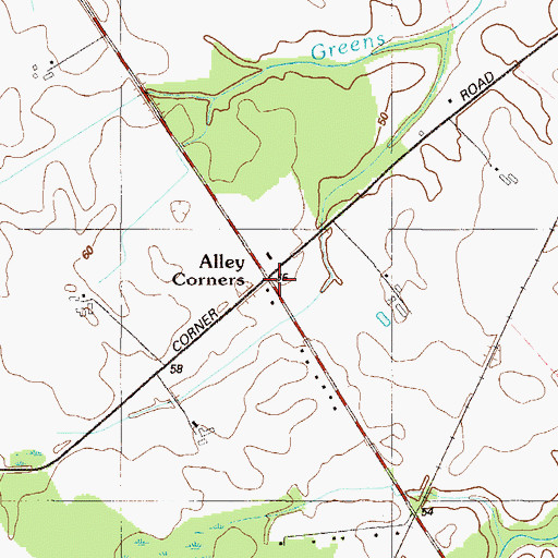 Topographic Map of Alley Corners, DE