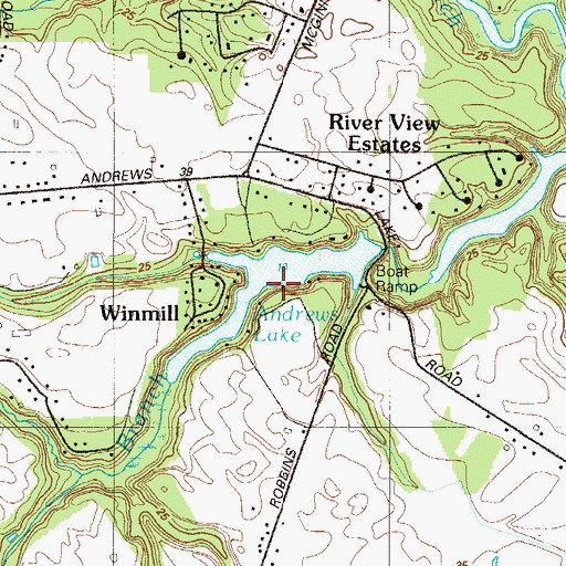 Topographic Map of Andrews Lake, DE