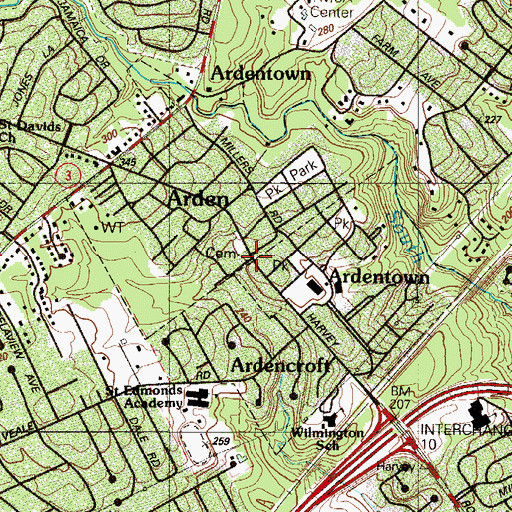 Topographic Map of Arden, DE
