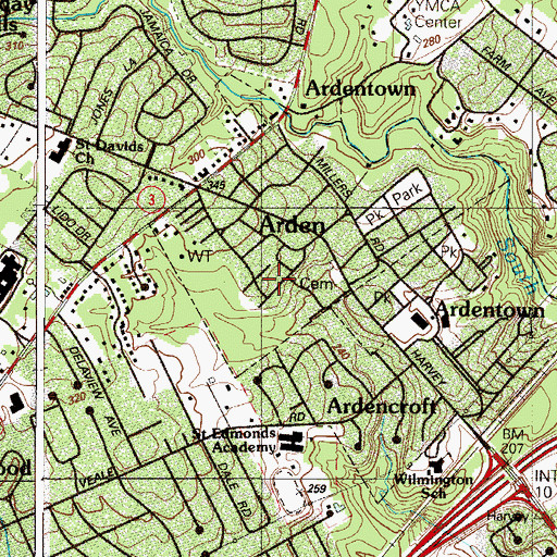 Topographic Map of The Arden School, DE