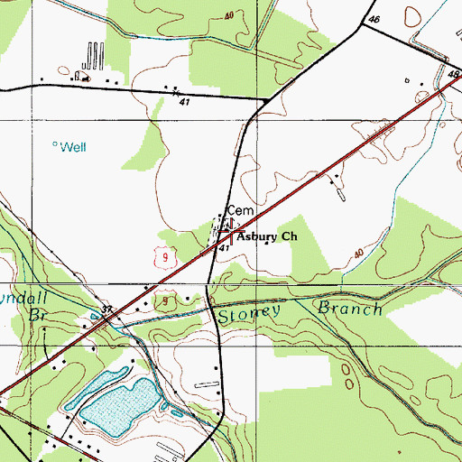 Topographic Map of Asbury United Methodist Church, DE