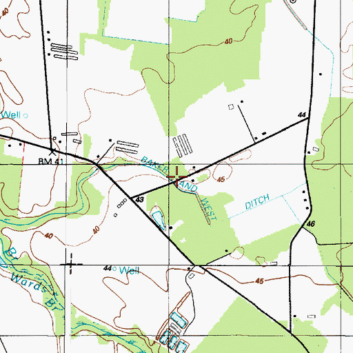 Topographic Map of Baker and West Ditch, DE