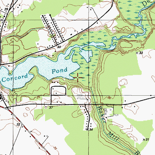 Topographic Map of Baker Mill Branch, DE
