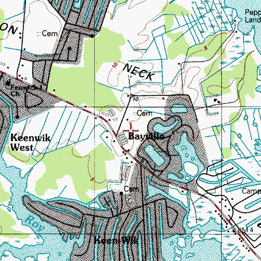 Topographic Map of Bayville, DE
