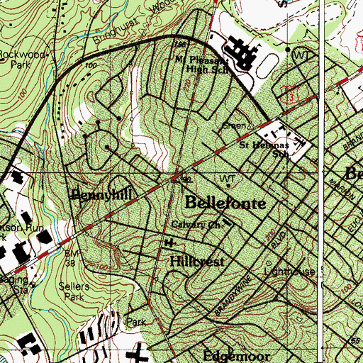 Topographic Map of Bellefonte, DE