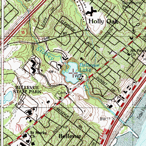 Topographic Map of Bellevue Lake, DE