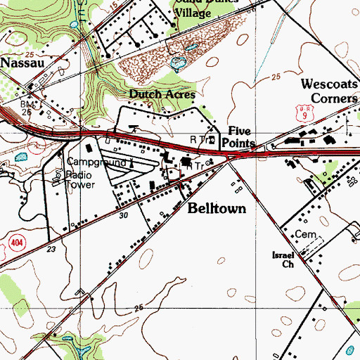 Topographic Map of Belltown, DE