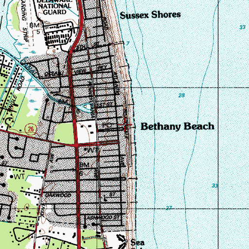 Topographic Map of Bethany Beach, DE
