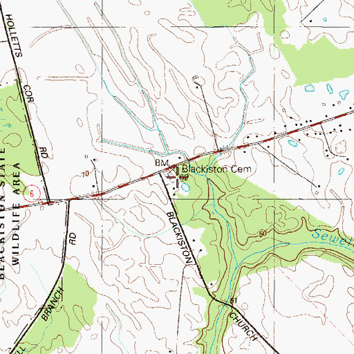 Topographic Map of Blackiston Church, DE