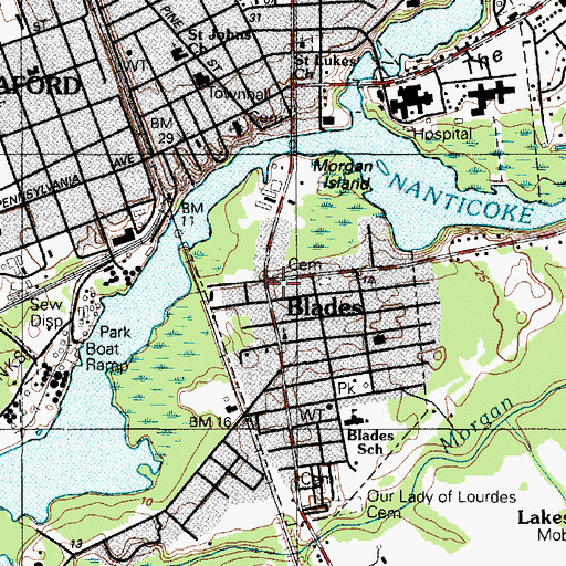 Topographic Map of Blades, DE