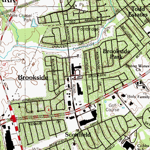 Topographic Map of Brookside, DE