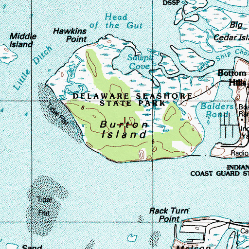 Topographic Map of Burton Island, DE