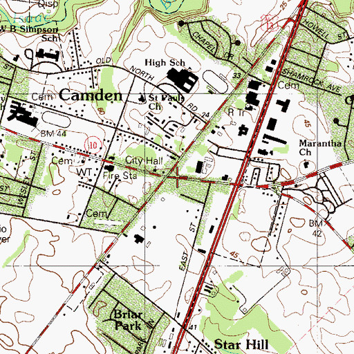 Topographic Map of Camden, DE
