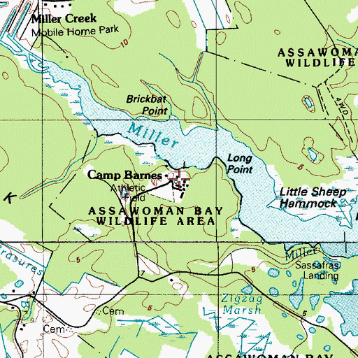 Topographic Map of Camp Barnes, DE