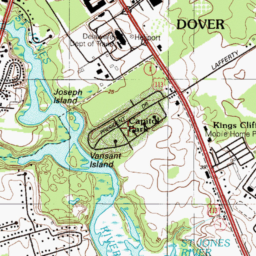 Topographic Map of Capitol Park, DE