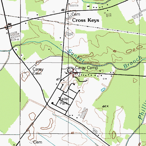 Topographic Map of Carey Camp, DE