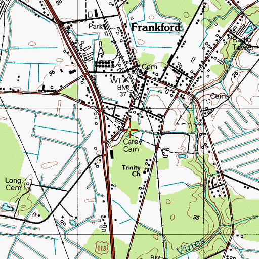 Topographic Map of Carey Cemetery, DE