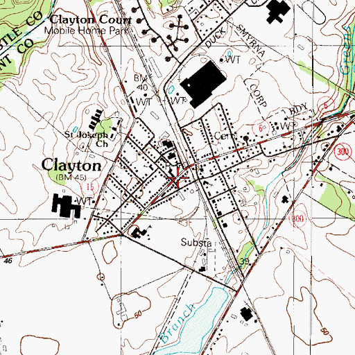 Topographic Map of Clayton, DE
