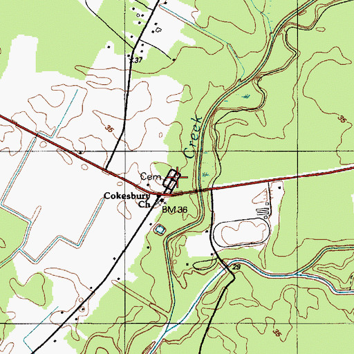 Topographic Map of Cokesbury Cemetery, DE