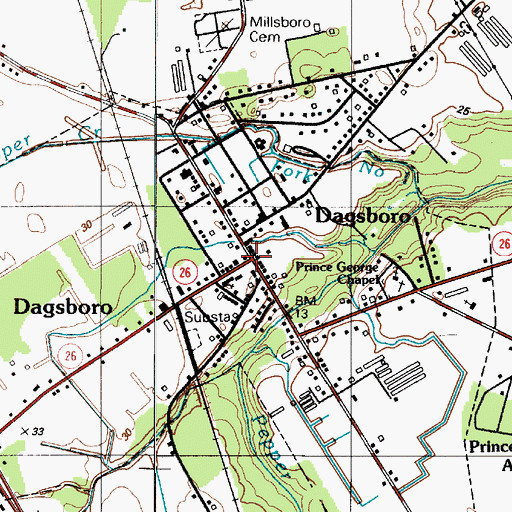 Topographic Map of Dagsboro, DE
