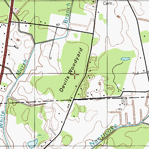 Topographic Map of Devils Woodyard, DE