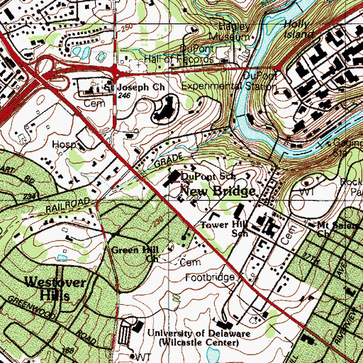 Topographic Map of DuPont School, DE
