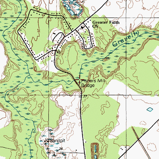 Topographic Map of Fishers Mill Bridge, DE