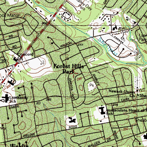 Topographic Map of Forest Hills Park, DE