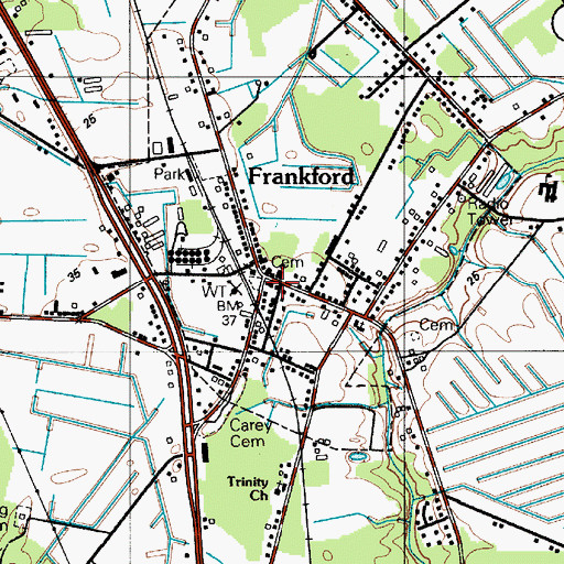 Topographic Map of Frankford, DE