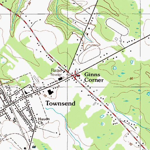 Topographic Map of Ginns Corners, DE