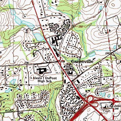 Topographic Map of Greenville, DE
