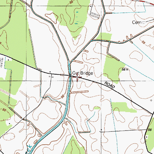 Topographic Map of Gut Bridge, DE