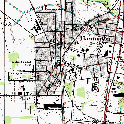Topographic Map of Harrington, DE