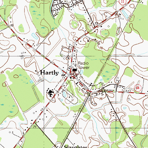 Topographic Map of Hartly, DE