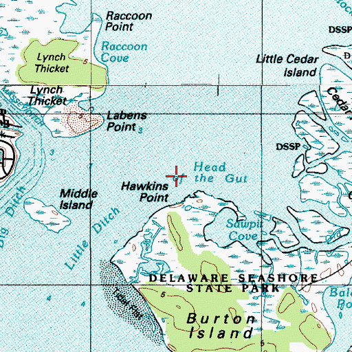 Topographic Map of Hawkins Point, DE