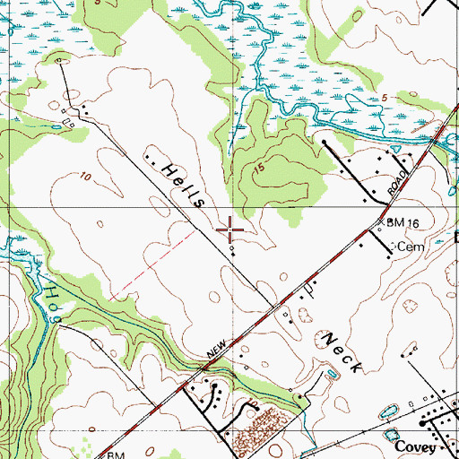Topographic Map of Hells Neck, DE