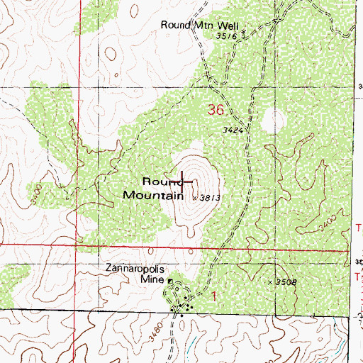 Topographic Map of Round Mountain, AZ